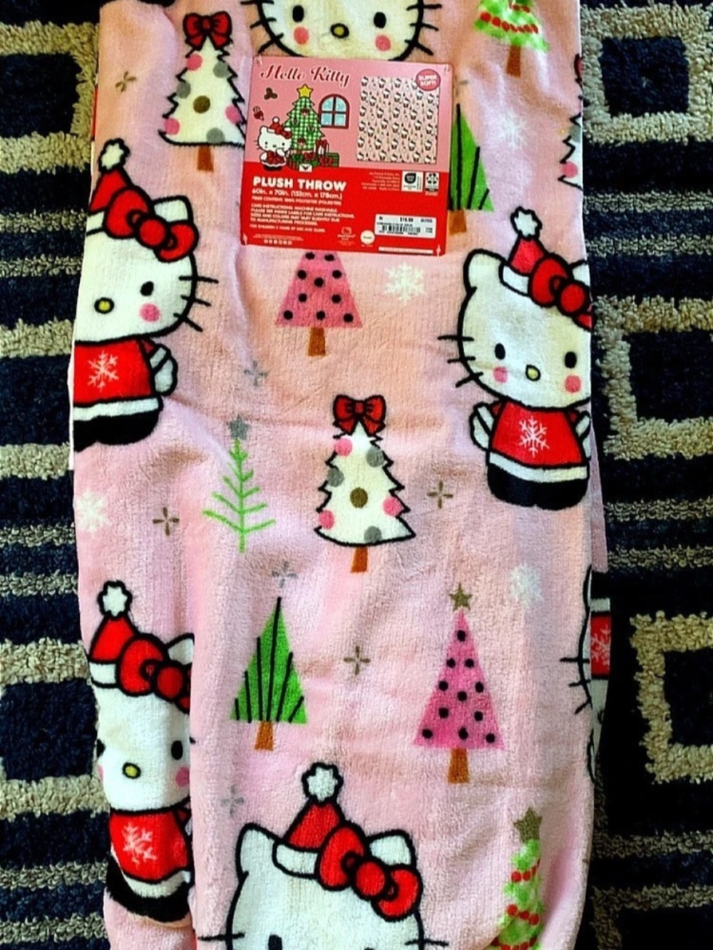 Hello Kitty Holiday Christmas Pink Plush Throw Blanket